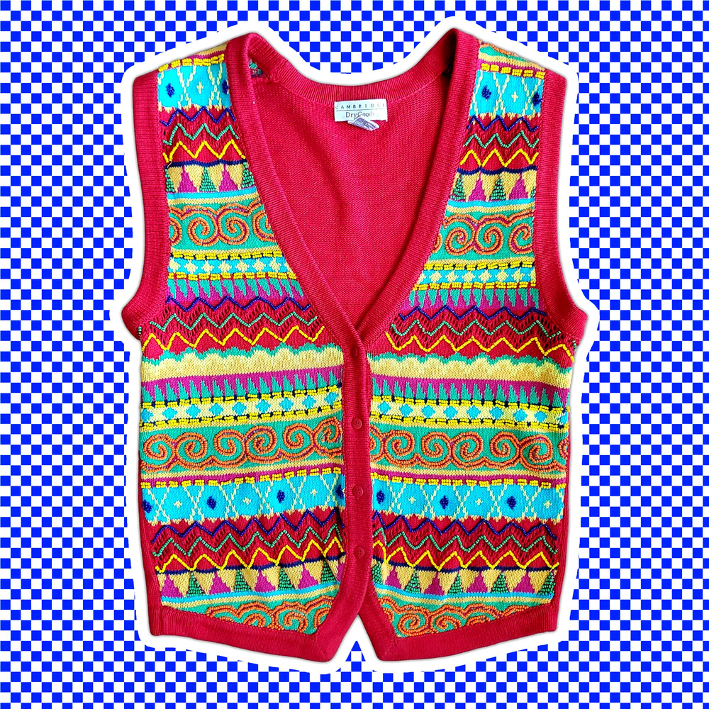 VTG 90s Cambridge DryGoods Abstract Beaded Sweater Vest Sz Small